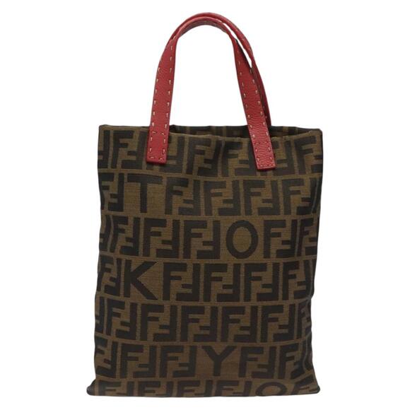 FENDI Zucca Canvas Hand Bag Sequin Black Brown - Picture 3 of 12
